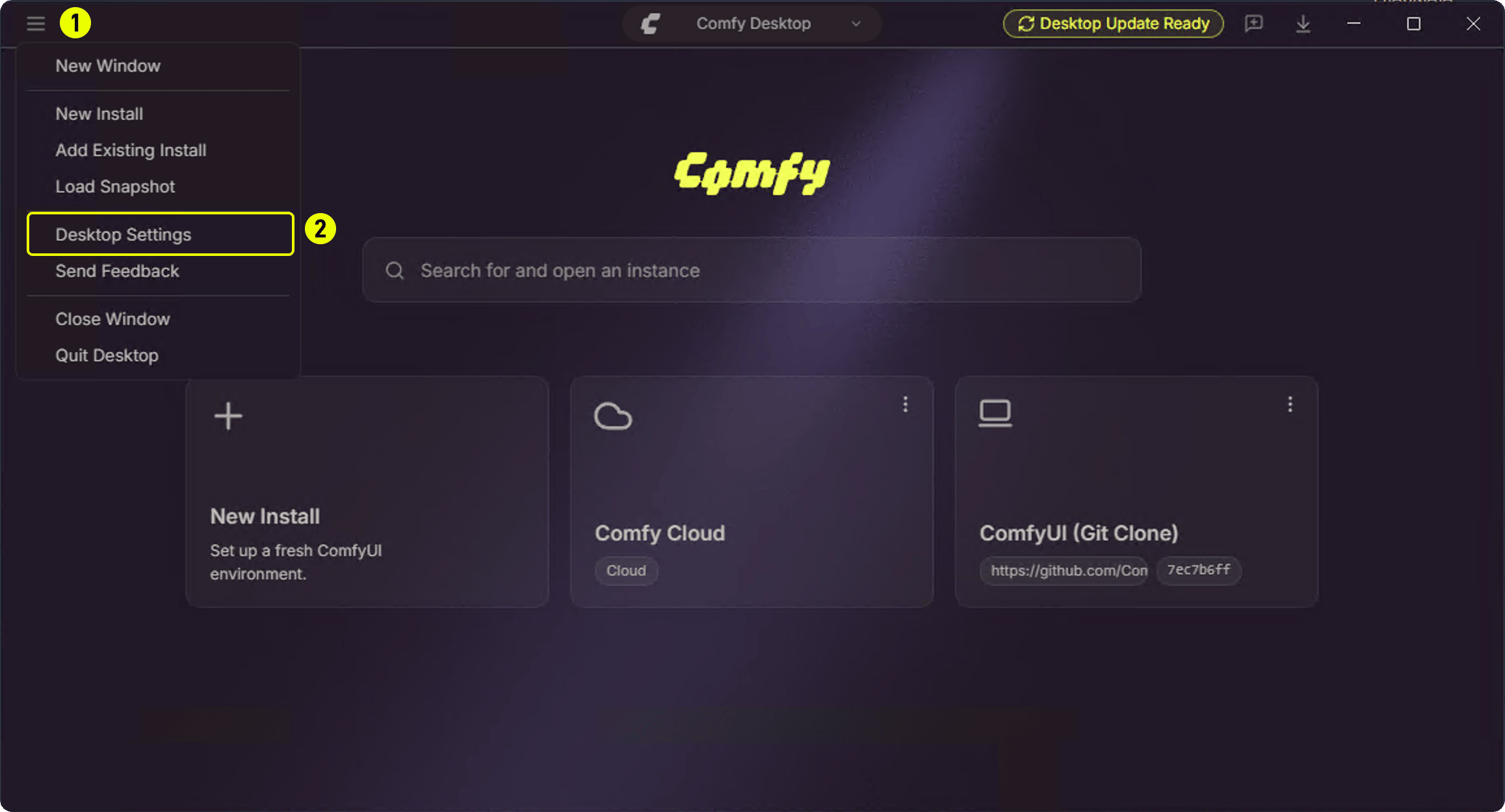 打开 Desktop Settings 菜单