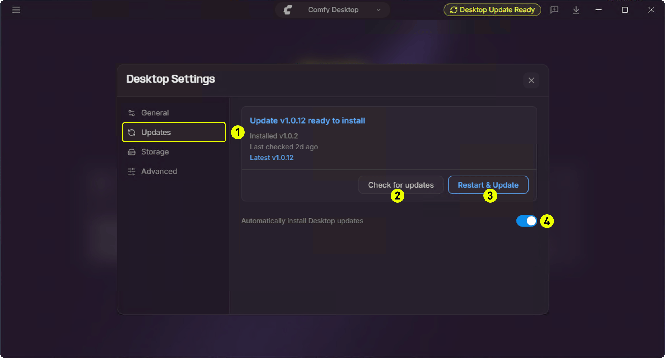 Desktop Settings 的 Updates 面板