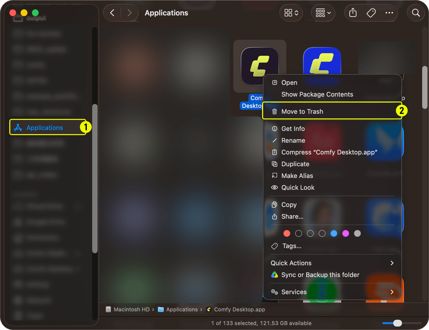 在 macOS 上卸载 Comfy Desktop
