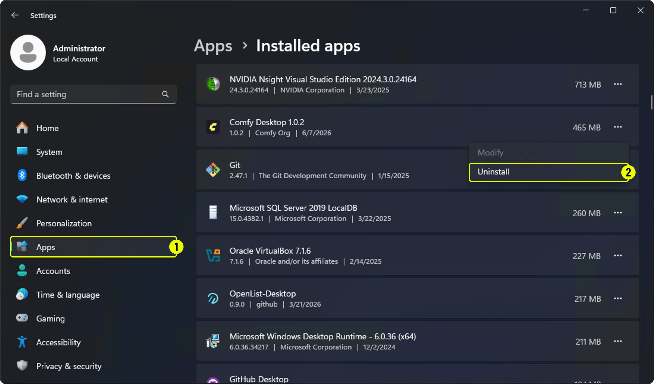 在 Windows 上卸载 Comfy桌面版